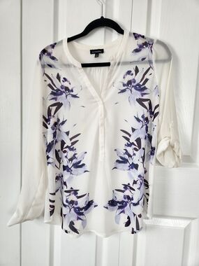 le chateau Cream Blouse with Purple Floral Print